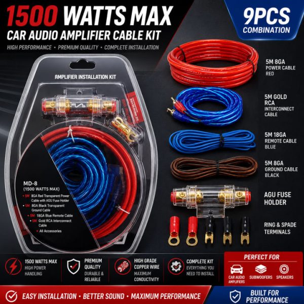MDK 1500W Pure Copper Sub woofer Speaker Amplifier wire Installation Kit